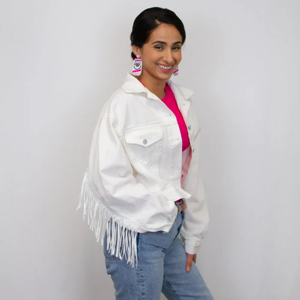 (White Fringe) Custom White Fringe Denim Jacket for the Bride