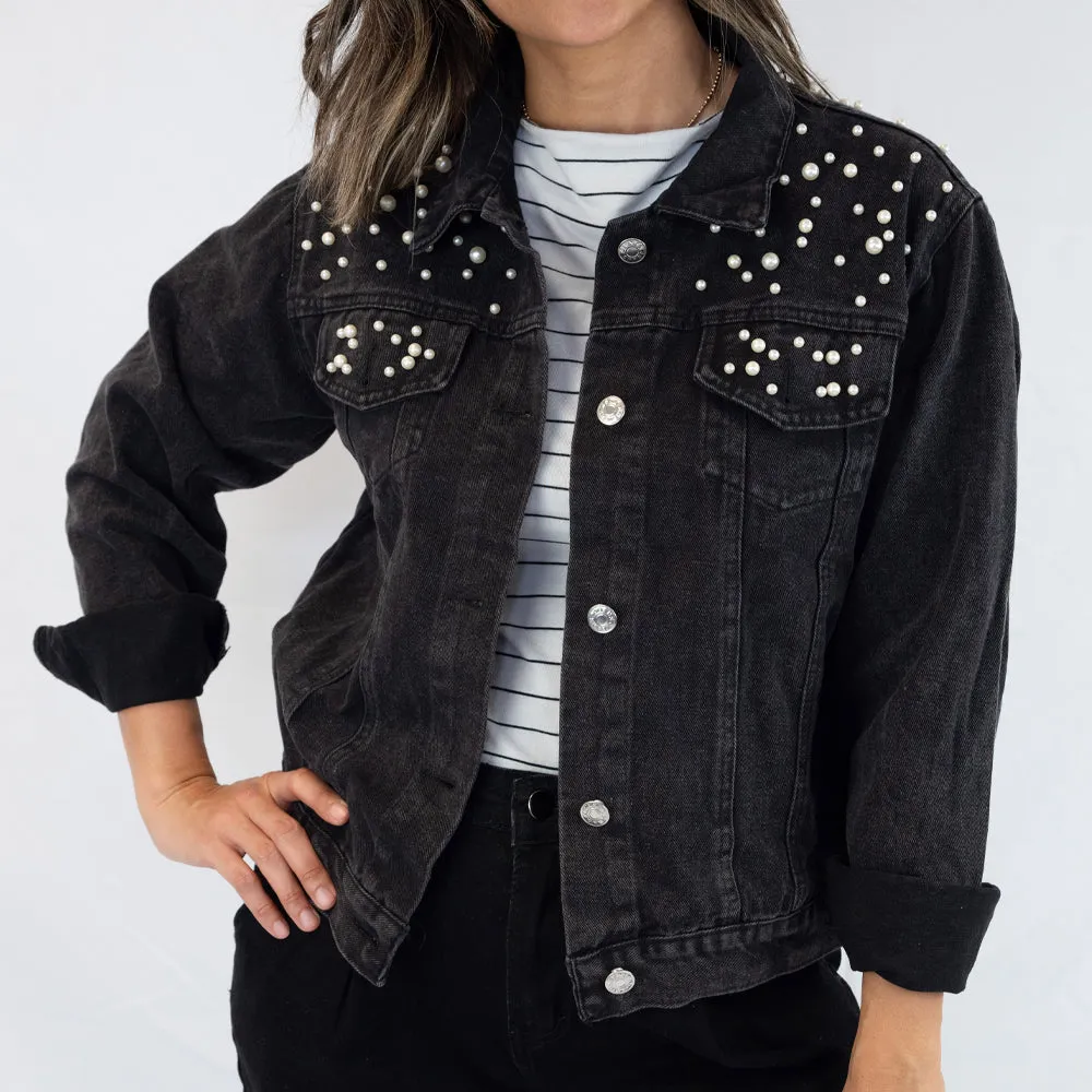 (White Pearl) Till Death Patch Denim Jacket