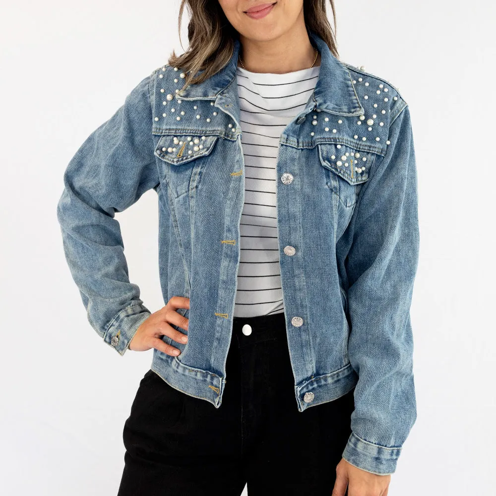 (White Pearl) Till Death Patch Denim Jacket