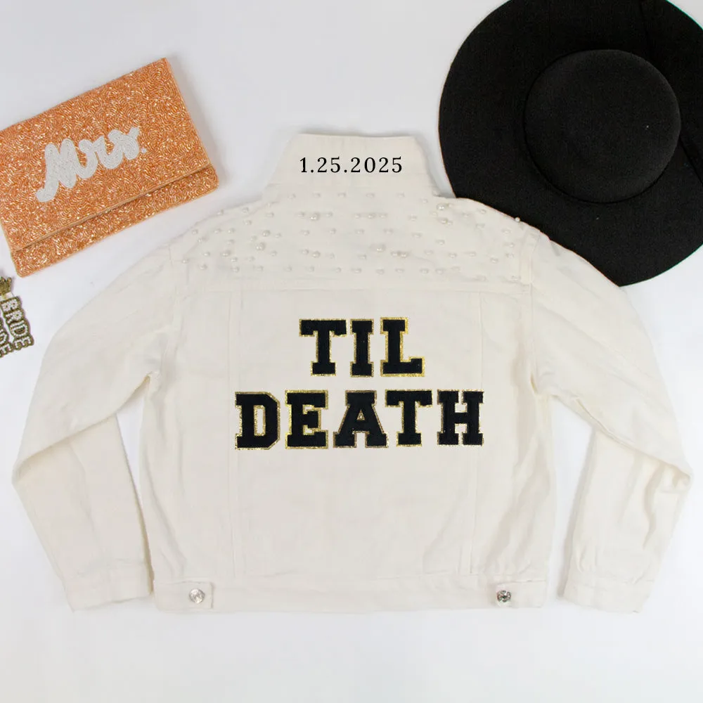 (White Pearl) Till Death Patch Denim Jacket