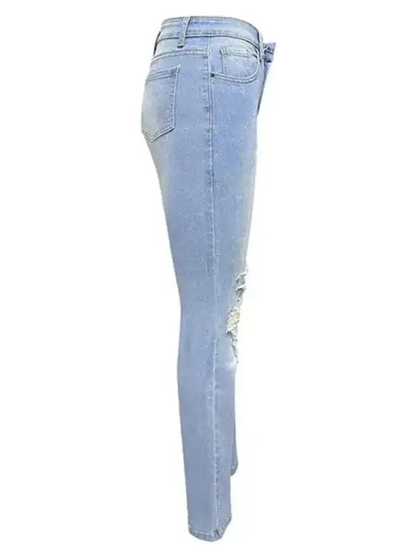 Women’s washed ripped high-waisted denim wide-leg trousers