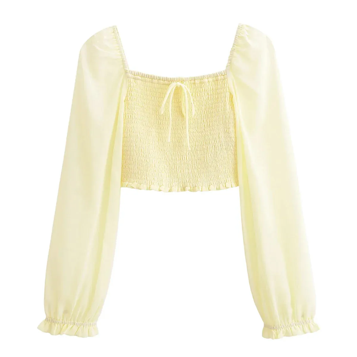 Yellow Chiffon Ruched Elastic Tank Top Blouse for Spring/Summer