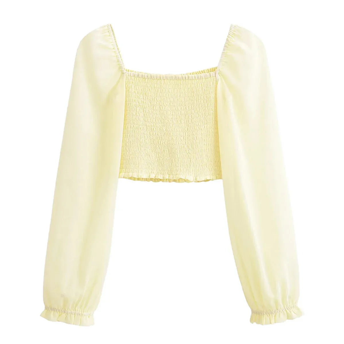 Yellow Chiffon Ruched Elastic Tank Top Blouse for Spring/Summer